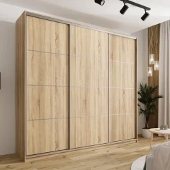 Zestawy Mebli Do Przedpokoju|Szafy Trzydrzwiowe></noscript>BROMARKT Szafa przesuwna do sypialni 250 cm TOP MAX dąb sonoma