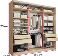 Zestawy Mebli Do Przedpokoju|Szafy Trzydrzwiowe></noscript>BROMARKT Szafa przesuwna do sypialni 250 cm TOP MAX dąb sonoma