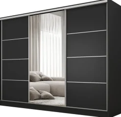 Zestawy Mebli Do Przedpokoju|Szafy Trzydrzwiowe>BROMARKT Szafa przesuwna do sypialni 250 cm z lustrem i półkami BEST czarny