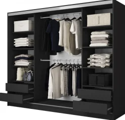 Zestawy Mebli Do Przedpokoju|Szafy Trzydrzwiowe>BROMARKT Szafa przesuwna do sypialni 250 cm z lustrem i półkami BEST czarny