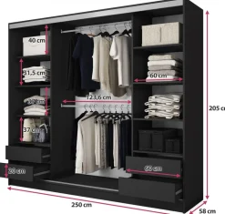 Zestawy Mebli Do Przedpokoju|Szafy Trzydrzwiowe></noscript>BROMARKT Szafa przesuwna do sypialni 250 cm z lustrem i półkami BEST czarny