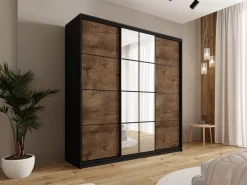 Zestawy Mebli Do Przedpokoju|Szafy Trzydrzwiowe></noscript>BROMARKT Szafa przesuwna do sypialni 200 cm z półkami i lustrem EDGE