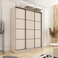 Zestawy Mebli Do Przedpokoju|Szafy Trzydrzwiowe></noscript>BROMARKT Szafa przesuwna do sypialni 150 cm LOFT beż piaskowy