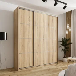 Szafy Trzydrzwiowe|Szafy Do Przedpokoju></noscript>BROMARKT Szafa przesuwna do sypialni 200 cm TOP MAX dąb sonoma