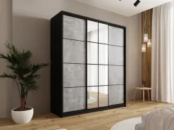 Zestawy Mebli Do Przedpokoju|Szafy Trzydrzwiowe></noscript>BROMARKT Szafa przesuwna do sypialni 180 cm z lustrem i drążkami EDGE