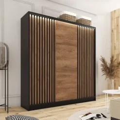 Zestawy Mebli Do Przedpokoju|Szafy Trzydrzwiowe></noscript>BROMARKT Szafa przesuwna do sypialni z lamelami LOFT 180 cm