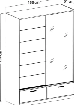 Zestawy Mebli Do Sypialni|Szafy Dwudrzwiowe></noscript>Helvetia Szafa przesuwna do sypialni z lustrem 150 cm BETA