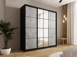 Zestawy Mebli Do Przedpokoju|Szafy Trzydrzwiowe></noscript>BROMARKT Szafa przesuwna do sypialni 200 cm z lustrem i szufladami EDGE