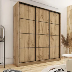 Zestawy Mebli Do Przedpokoju|Szafy Trzydrzwiowe></noscript>BROMARKT Szafa przesuwna trzydrzwiowa 180 cm LOFT MAX dąb wotan