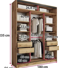 Zestawy Mebli Do Przedpokoju|Szafy Trzydrzwiowe></noscript>BROMARKT Szafa przesuwna trzydrzwiowa 180 cm LOFT MAX dąb wotan