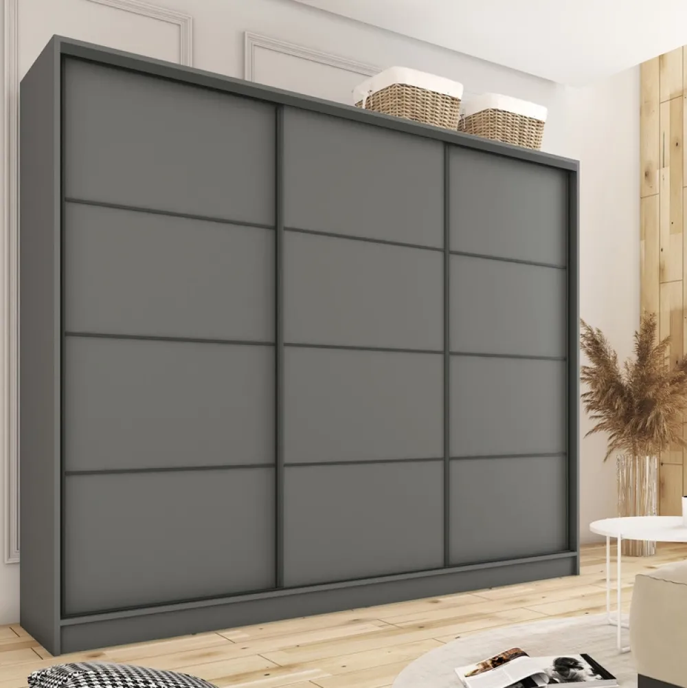 Zestawy Mebli Do Przedpokoju|Szafy Trzydrzwiowe>BROMARKT Szafa przesuwna trzydrzwiowa 280 cm LOFT owa grafit