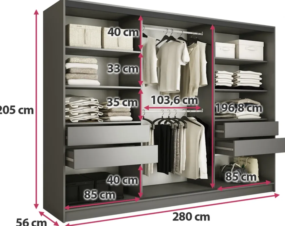 Zestawy Mebli Do Przedpokoju|Szafy Trzydrzwiowe>BROMARKT Szafa przesuwna trzydrzwiowa 280 cm LOFT owa grafit