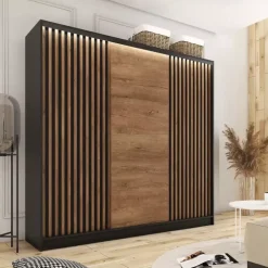 Zestawy Mebli Do Przedpokoju|Szafy Trzydrzwiowe></noscript>BROMARKT Szafa przesuwna z lamelami LOFT 200 cm lefkas