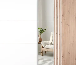 Szafy Dwudrzwiowe|Szafy Z Lustrem>Stolar Szafa przesuwna z lamelami 203 cm z lustrami biały dąb wotan SAVINA