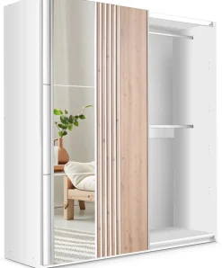 Szafy Dwudrzwiowe|Szafy Z Lustrem>Stolar Szafa przesuwna z lamelami 203 cm z lustrami biały dąb wotan SAVINA