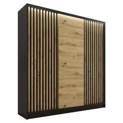 Zestawy Mebli Do Przedpokoju|Szafy Trzydrzwiowe>BROMARKT Szafa przesuwna z lamelami do sypialni LOFT 200 cm artisan