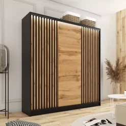 Zestawy Mebli Do Przedpokoju|Szafy Trzydrzwiowe></noscript>BROMARKT Szafa przesuwna z lamelami LOFT 180 cm wotan