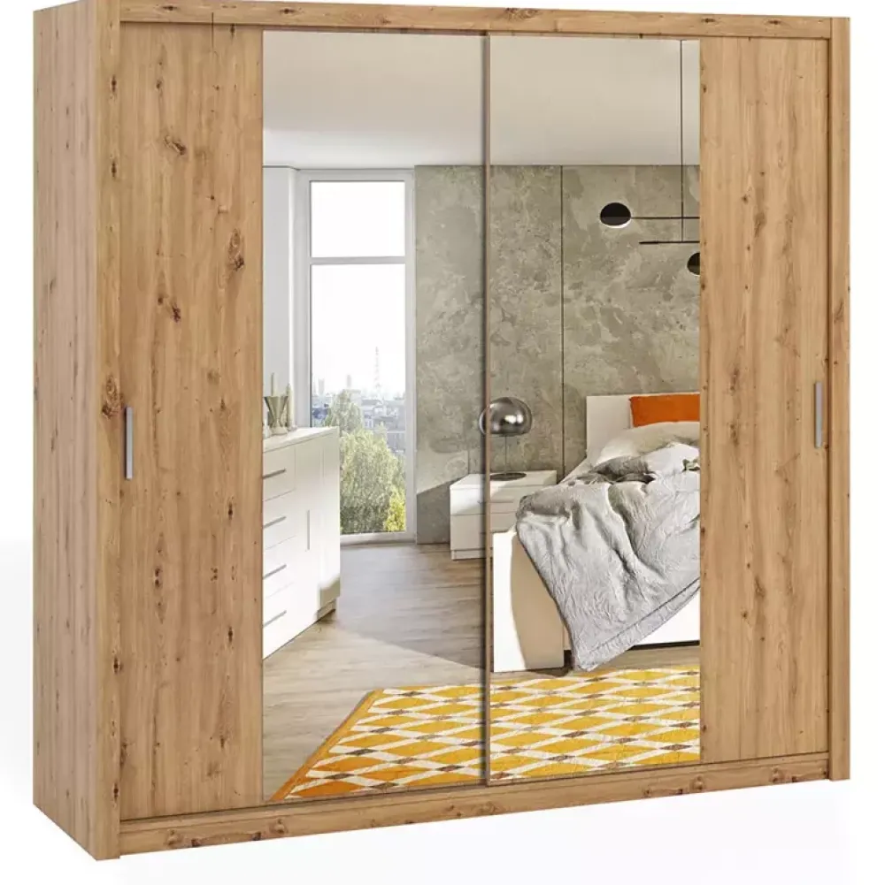 Zestawy Mebli Do Sypialni|Zestawy Mebli Do Przedpokoju>GiB Meble Szafa przesuwna z lustrami 220 cm BELLA dąb artisan