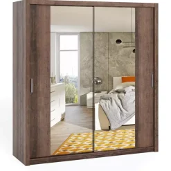Zestawy Mebli Do Sypialni|Szafy Dwudrzwiowe>GiB Meble Szafa przesuwna z lustrami 200 cm BELLA dąb monastery