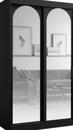 Szafy Dwudrzwiowe|Szafy Do Salonu>JUREK Szafa przesuwna z lustrami 120 cm czarna drzwi przesuwne czarne uchwyty czarny