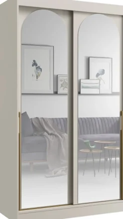Meble Młodzieżowe|Zestawy Mebli Do Przedpokoju>JUREK Szafa przesuwna z lustrami 120 cm drzwi przesuwne złote uchwyty kaszmir