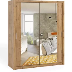 Zestawy Mebli Do Sypialni|Szafy Dwudrzwiowe>GiB Meble Szafa przesuwna z lustrami 180 cm BELLA dąb artisan
