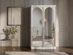 Meble Młodzieżowe|Zestawy Mebli Do Przedpokoju></noscript>JUREK Szafa przesuwna z lustrami biała 120 cm drzwi przesuwne złote uchwyty MORIN biały