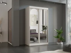 Szafy Dwudrzwiowe|Szafy Do Przedpokoju></noscript>JUREK Szafa przesuwna z lustrami 120 cm drzwi przesuwne czarne uchwyty MORIN kaszmir