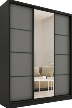 Zestawy Mebli Do Przedpokoju|Szafy Trzydrzwiowe>BROMARKT Szafa przesuwna z lustrem i półkami 150 cm LOFT grafit