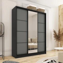 Zestawy Mebli Do Przedpokoju|Szafy Trzydrzwiowe></noscript>BROMARKT Szafa przesuwna z lustrem i półkami 150 cm LOFT grafit