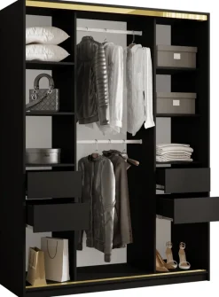 Szafy Trzydrzwiowe|Szafy Z Lustrem>BROMARKT Szafa przesuwna z lustrem 150 cm w stylu glamour GOLD NEW