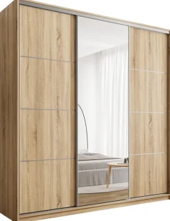 Szafy Trzydrzwiowe|Szafy Do Przedpokoju>BROMARKT Szafa przesuwna z lustrem 200 cm TOP MAX dąb sonoma