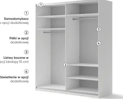 Szafy Dwudrzwiowe|Szafy Z Lustrem></noscript>lenart. Szafa przesuwna z lustrem i półkami 200 cm dwudrzwiowa biała MAXI