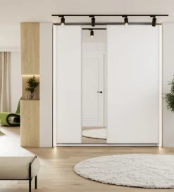 Szafy Dwudrzwiowe|Szafy Z Lustrem></noscript>lenart. Szafa przesuwna z lustrem i półkami 200 cm dwudrzwiowa biała MAXI