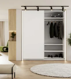 Szafy Dwudrzwiowe|Szafy Z Lustrem></noscript>lenart. Szafa przesuwna z lustrem i półkami 200 cm dwudrzwiowa biała MAXI