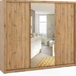 Zestawy Mebli Do Sypialni|Szafy Trzydrzwiowe>GiB Meble Szafa przesuwna z lustrem 250 cm BELLA dąb artisan