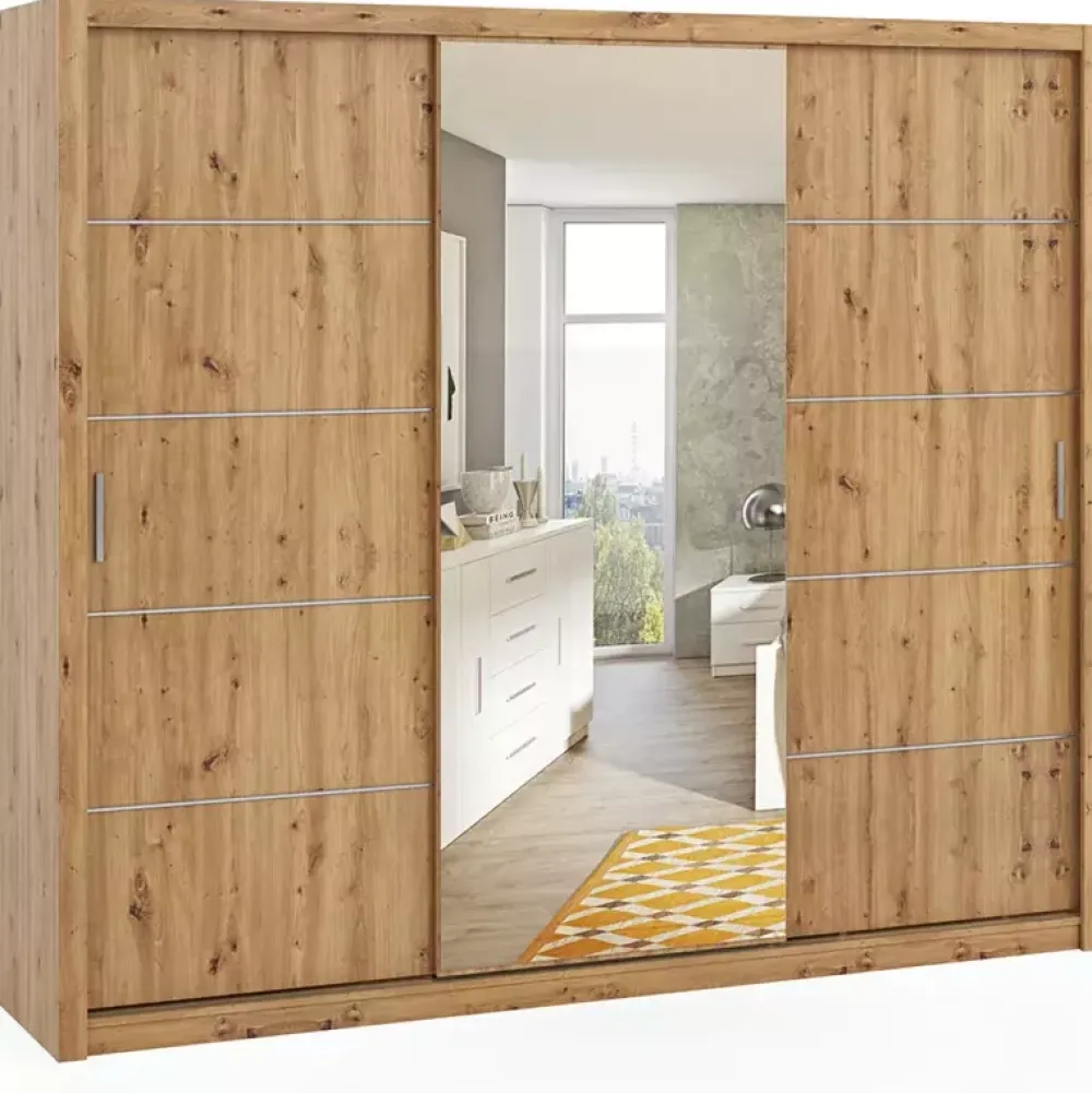 Zestawy Mebli Do Sypialni|Szafy Trzydrzwiowe>GiB Meble Szafa przesuwna z lustrem 250 cm BELLA dąb artisan