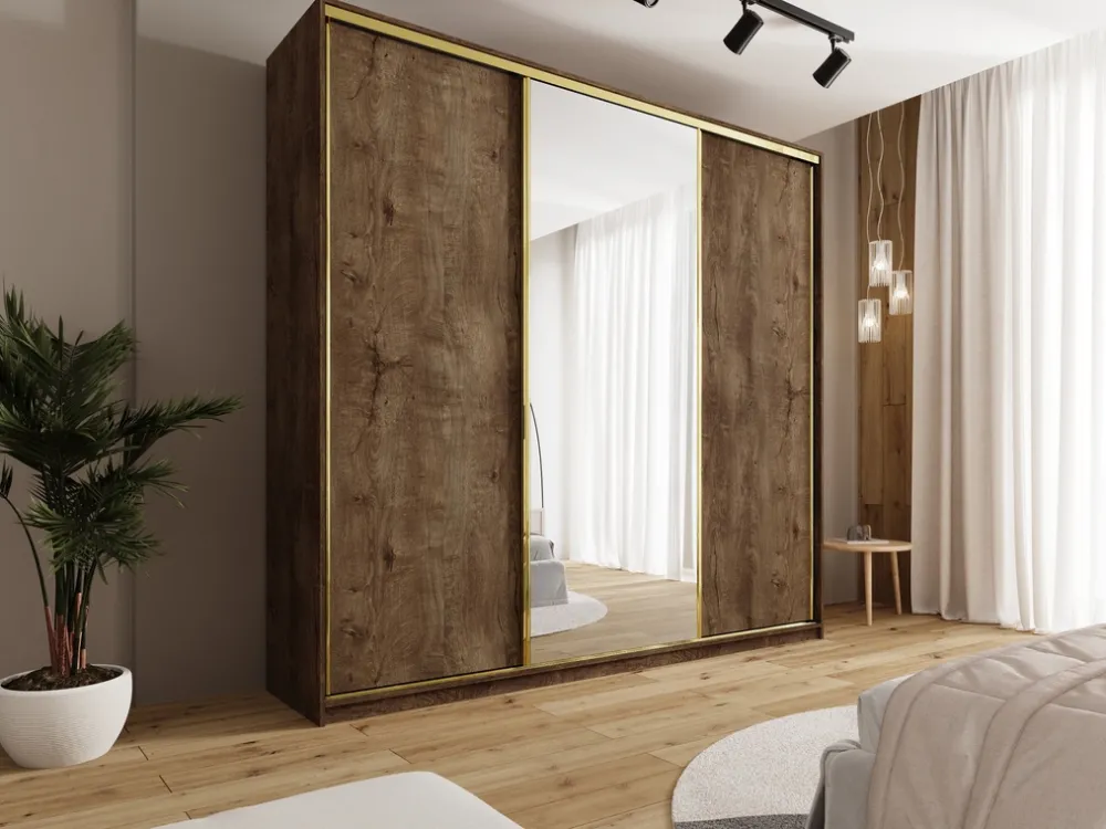 Szafy Trzydrzwiowe|Szafy Do Przedpokoju>BROMARKT Szafa przesuwna z lustrem 250 cm GOLD NEW MAX lefkas dąb lefkas
