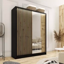 Zestawy Mebli Do Przedpokoju|Szafy Trzydrzwiowe></noscript>BROMARKT Szafa przesuwna z lustrem 150 cm LAMEL 3D