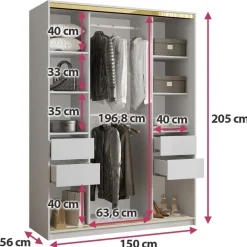 Zestawy Mebli Do Przedpokoju|Szafy Trzydrzwiowe></noscript>BROMARKT Szafa przesuwna z lustrem 150 cm GOLD NEW mat biały