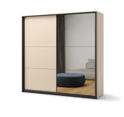 Zestawy Mebli Do Sypialni|Szafy Dwudrzwiowe>lenart. Szafa przesuwna z lustrem do sypialni 220 cm beżowa z oświetleniem ENNA