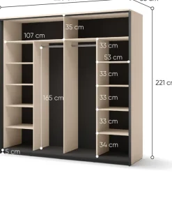 Zestawy Mebli Do Sypialni|Szafy Dwudrzwiowe></noscript>lenart. Szafa przesuwna z lustrem do sypialni 220 cm beżowa z oświetleniem ENNA
