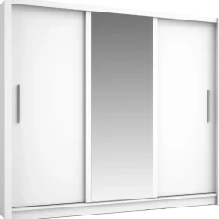 Meble Młodzieżowe|Szafy Z Lustrem></noscript>MEBLOSIEK Szafa przesuwna z lustrem 247 cm do salonu BALI biała biały