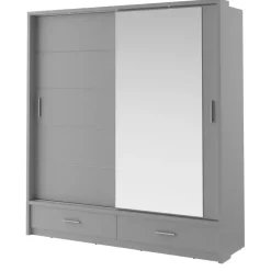 Zestawy Mebli Do Sypialni|Szafy Dwudrzwiowe>lenart. Szafa przesuwna z lustrem 200 cm szuflady półki ARTI szary