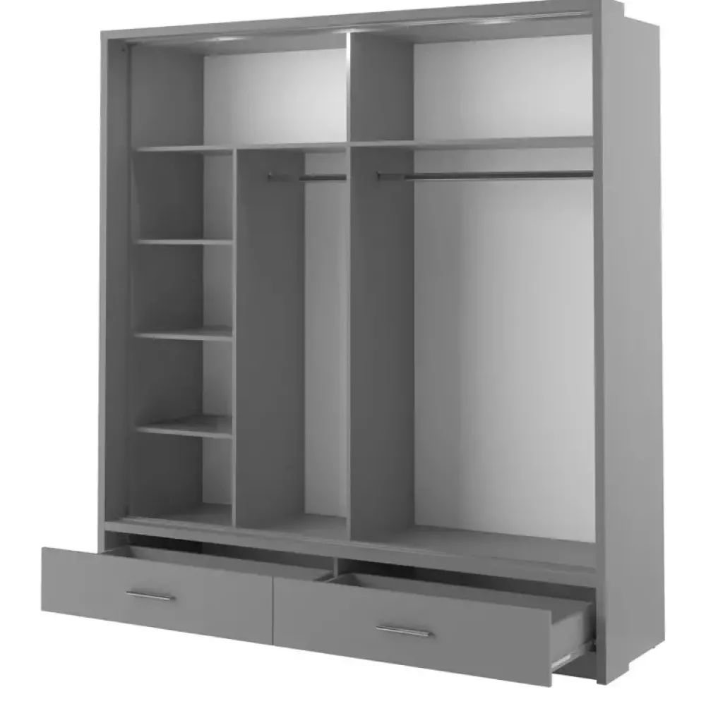 Zestawy Mebli Do Sypialni|Szafy Dwudrzwiowe>lenart. Szafa przesuwna z lustrem 200 cm szuflady półki ARTI szary