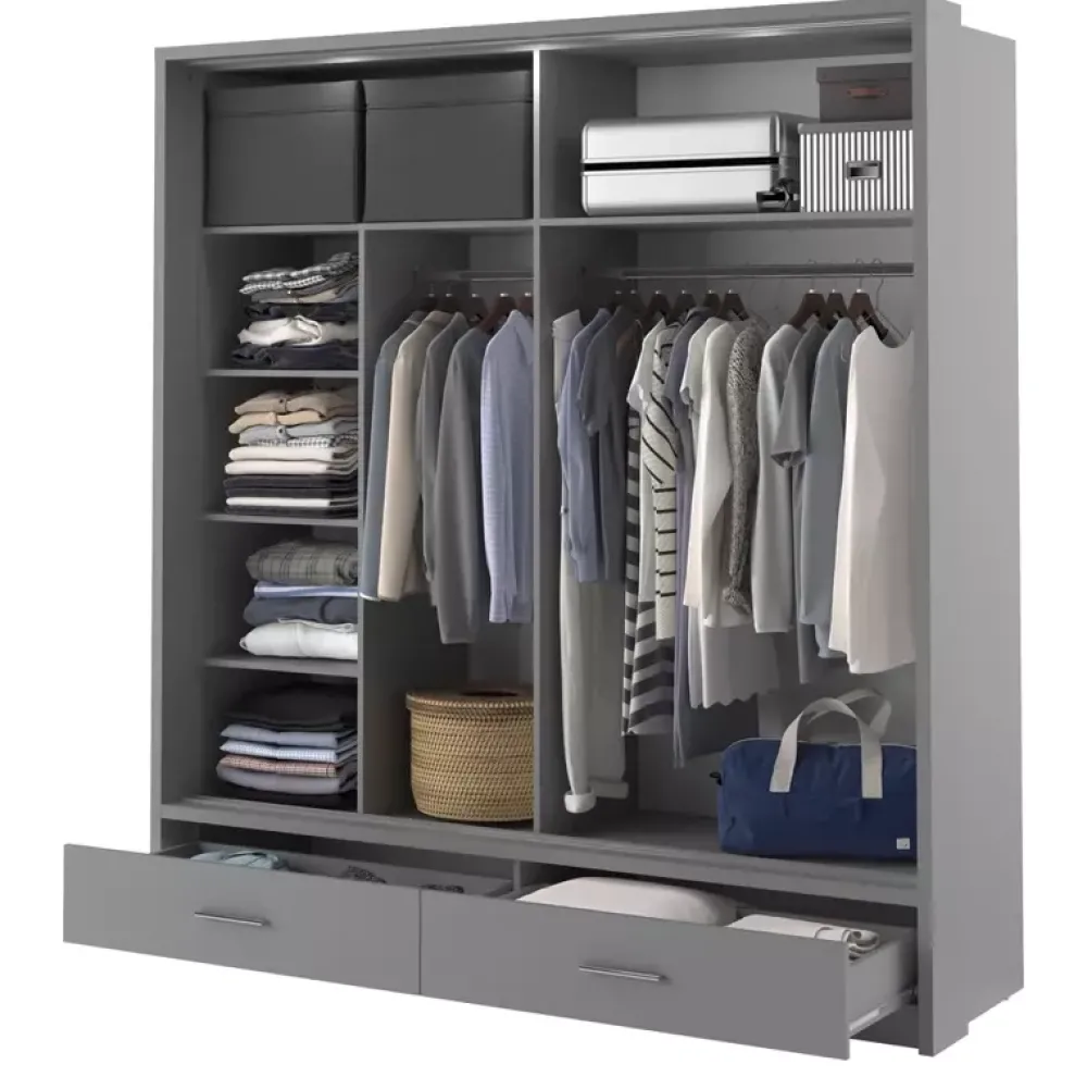 Zestawy Mebli Do Sypialni|Szafy Dwudrzwiowe>lenart. Szafa przesuwna z lustrem 200 cm szuflady półki ARTI szary