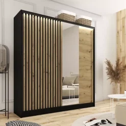 Szafy Trzydrzwiowe|Szafy Do Przedpokoju></noscript>BROMARKT Szafa przesuwna z lustrem 180 cm LAMEL 3D