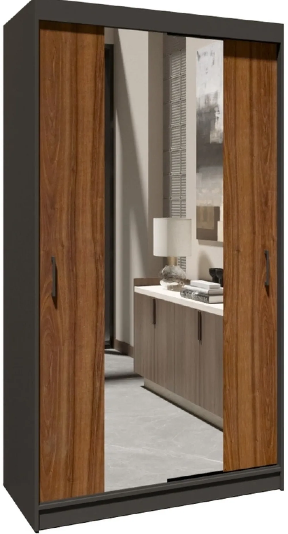 Zestawy Mebli Do Przedpokoju|Szafy Dwudrzwiowe>Meblohand Szafa przesuwna z lustrem 110 cm NASTE drążek półki