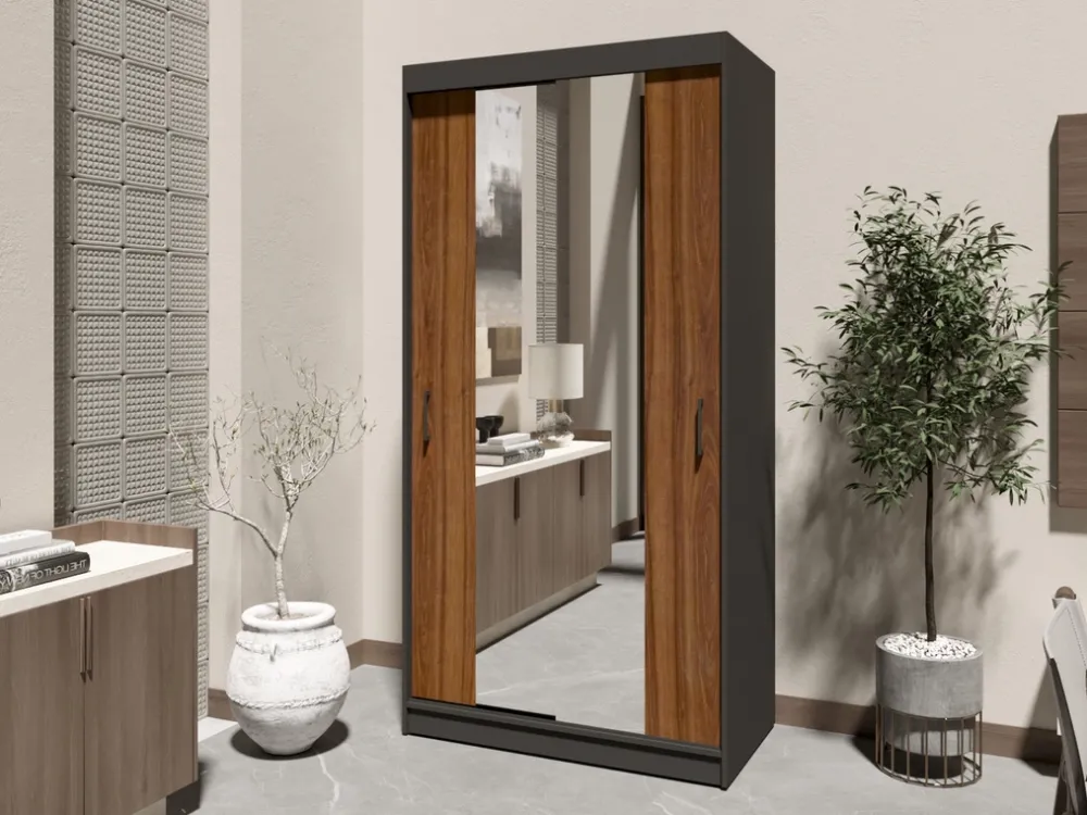 Zestawy Mebli Do Przedpokoju|Szafy Dwudrzwiowe>Meblohand Szafa przesuwna z lustrem 110 cm NASTE drążek półki