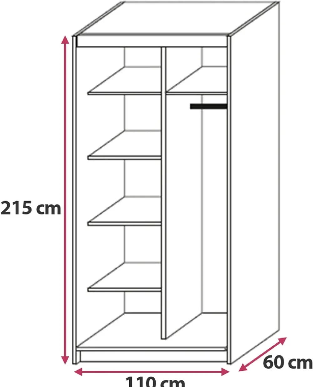 Zestawy Mebli Do Przedpokoju|Szafy Dwudrzwiowe>Meblohand Szafa przesuwna z lustrem 110 cm NASTE drążek półki